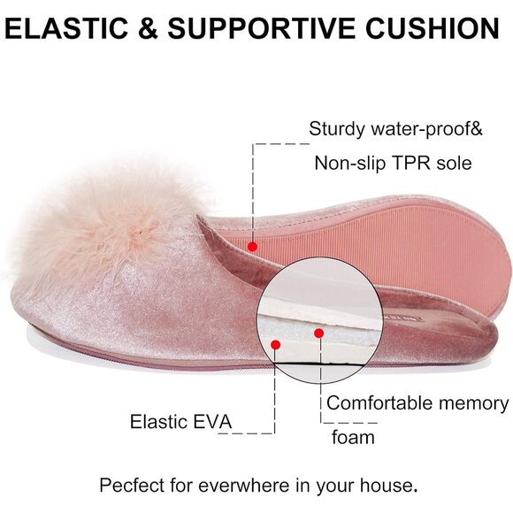 Women  Elegant And Cozy Velvet Memory Foam House Slipper With Non Slip Sole - Picture 4 of 6